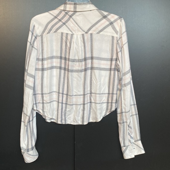 Rails Hunter Cabincore Plaid L/S Button Down Cream Pink Gray Crop Flannel SMALL - Picture 8 of 8